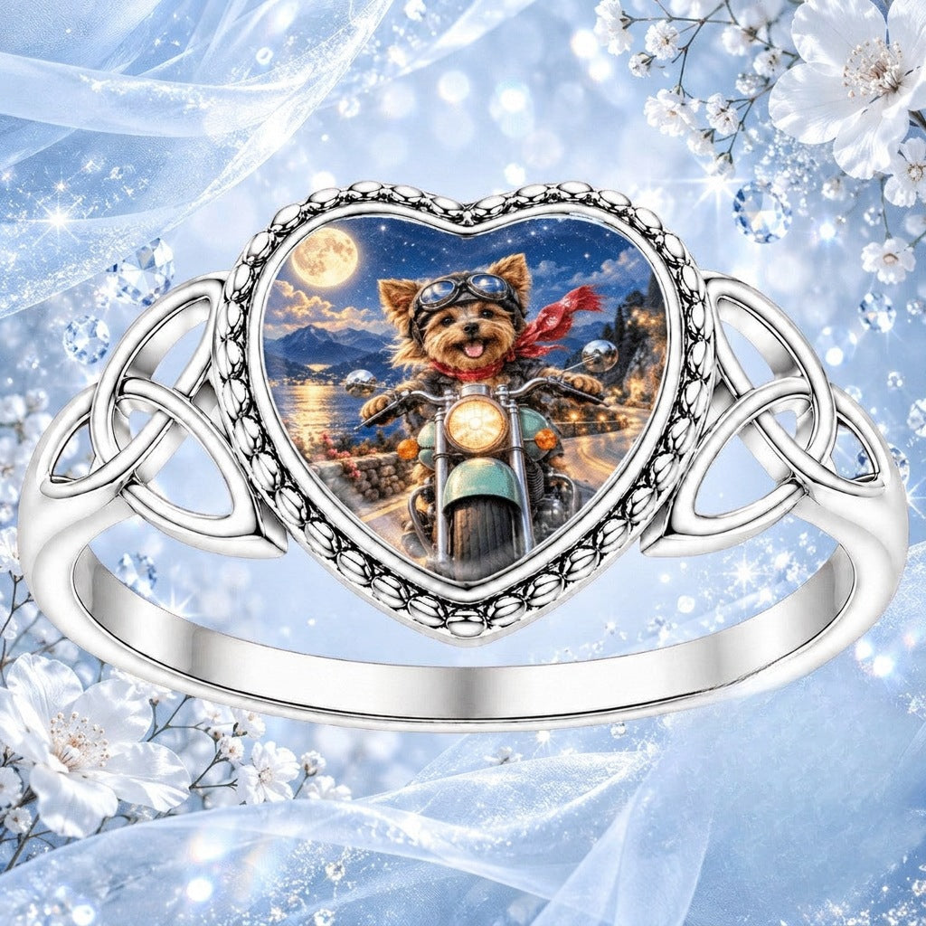 Yorkie Motorcycle Heart Ring