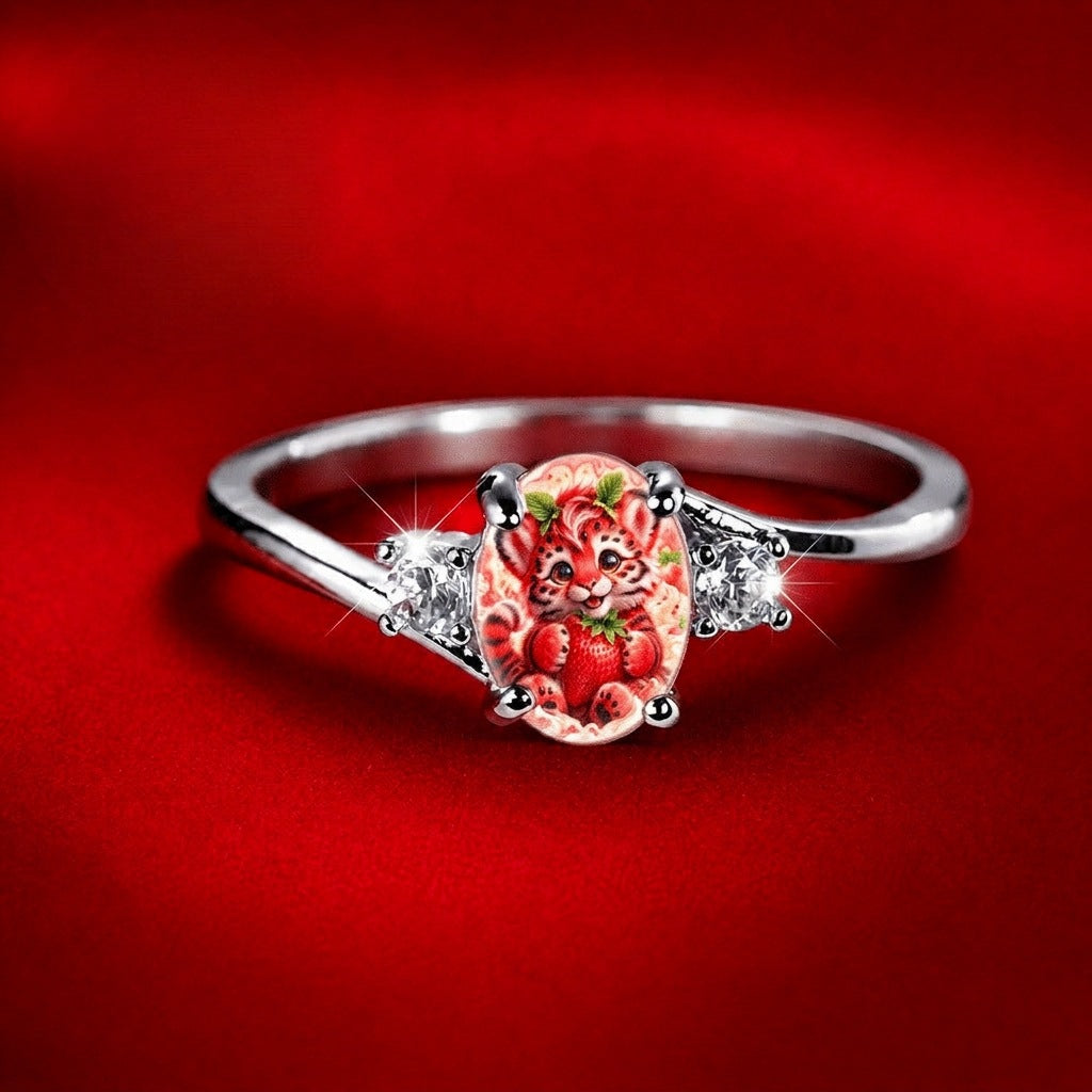 Tiger Cub & Strawberry Heart Ring