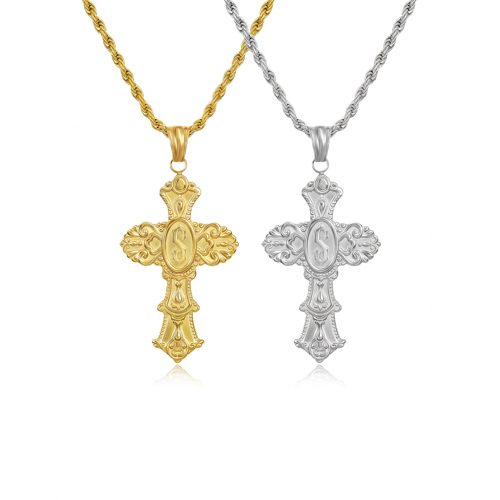 Vintage Cross Initial Necklace