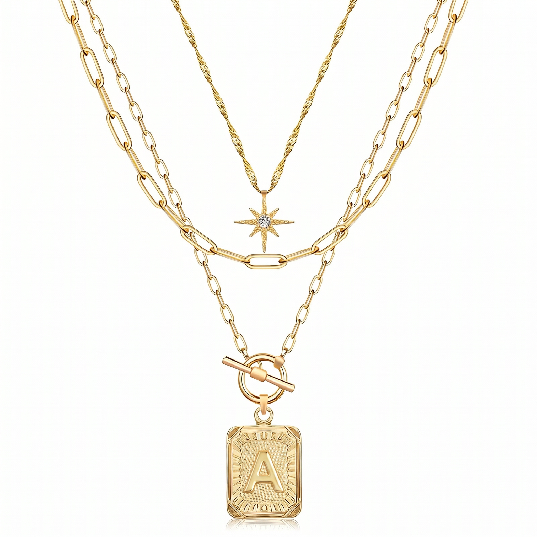 3pc Star Initial Necklace Set
