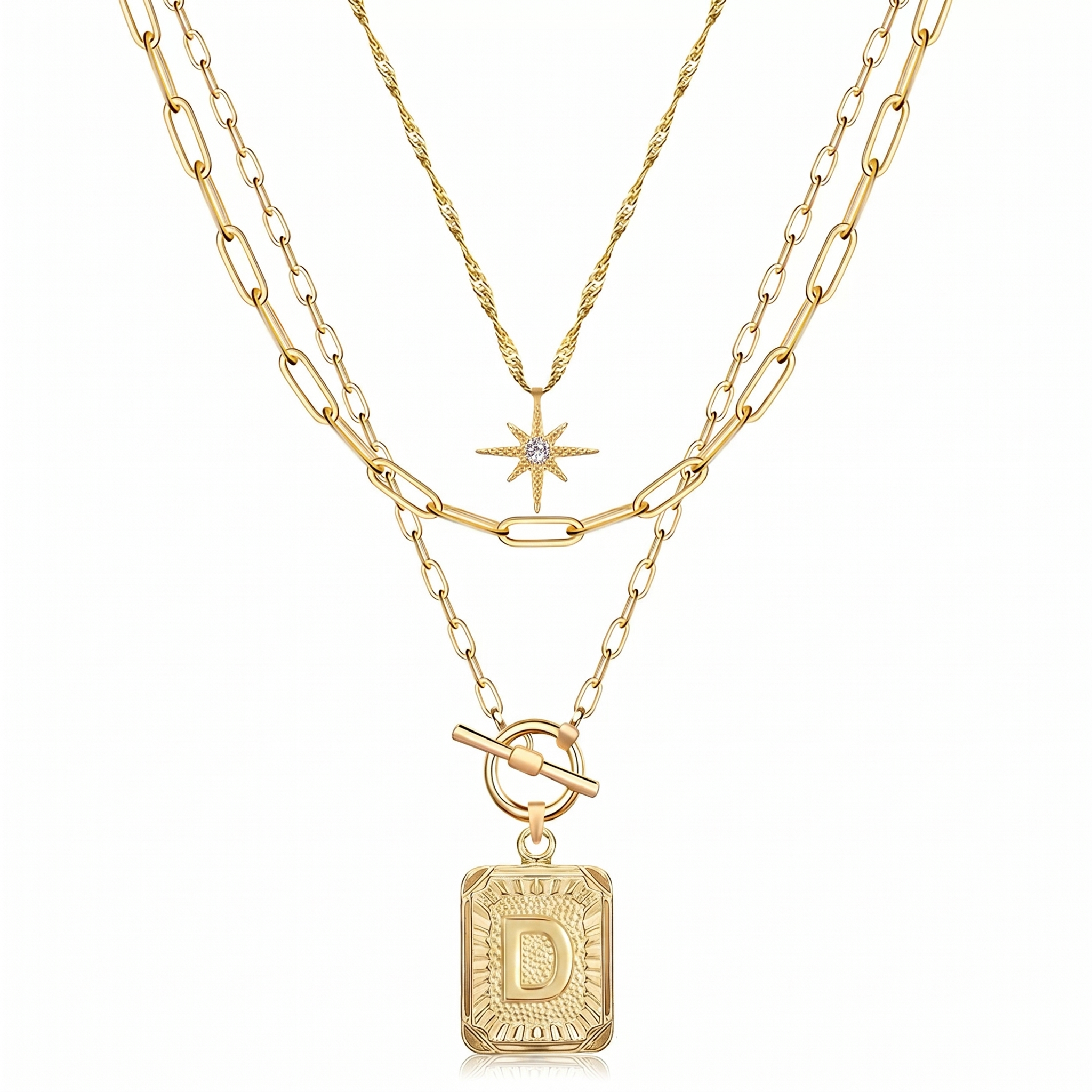 3pc Star Initial Necklace Set