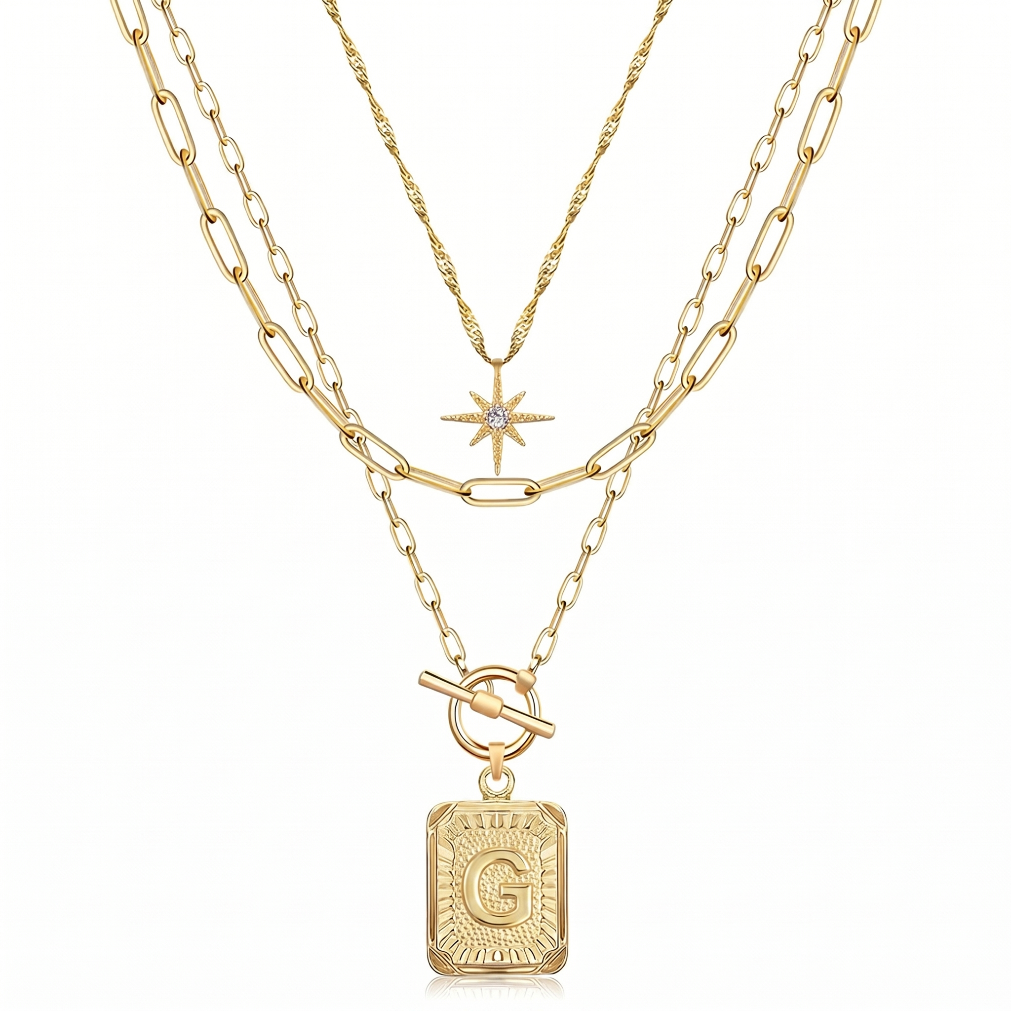 3pc Star Initial Necklace Set