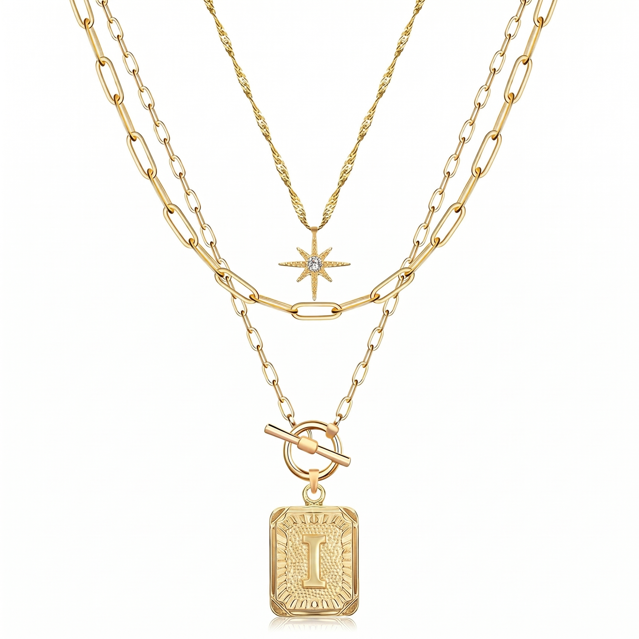 3pc Star Initial Necklace Set
