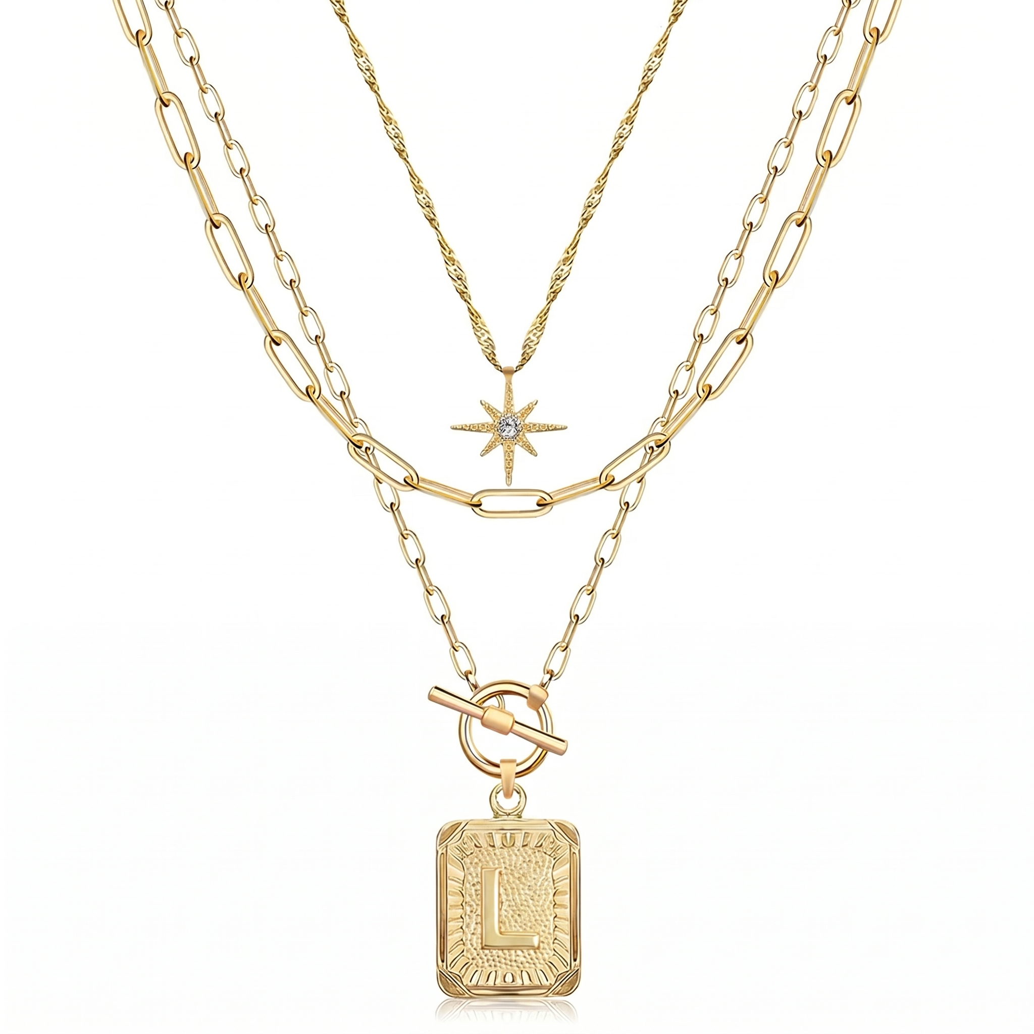 3pc Star Initial Necklace Set