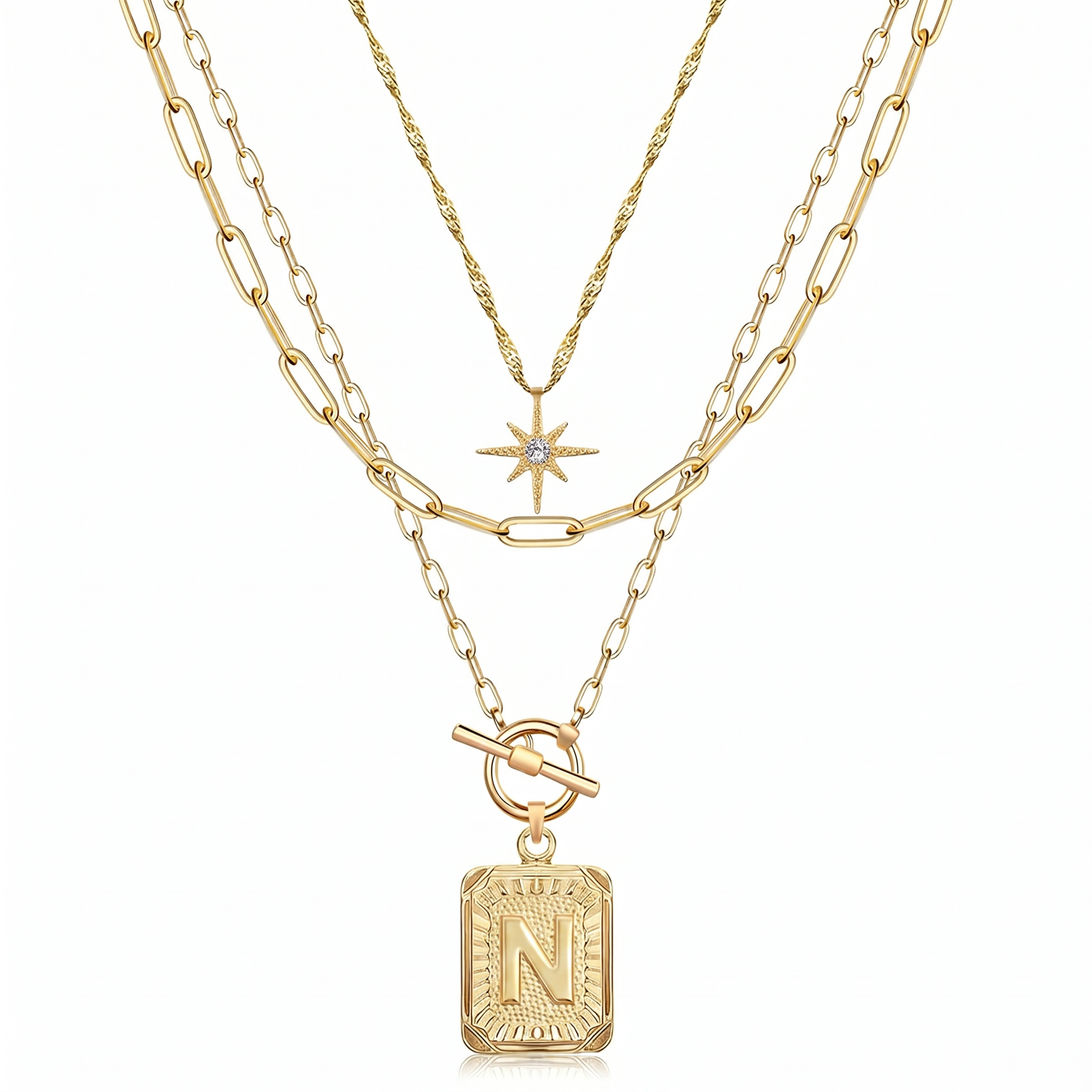 3pc Star Initial Necklace Set