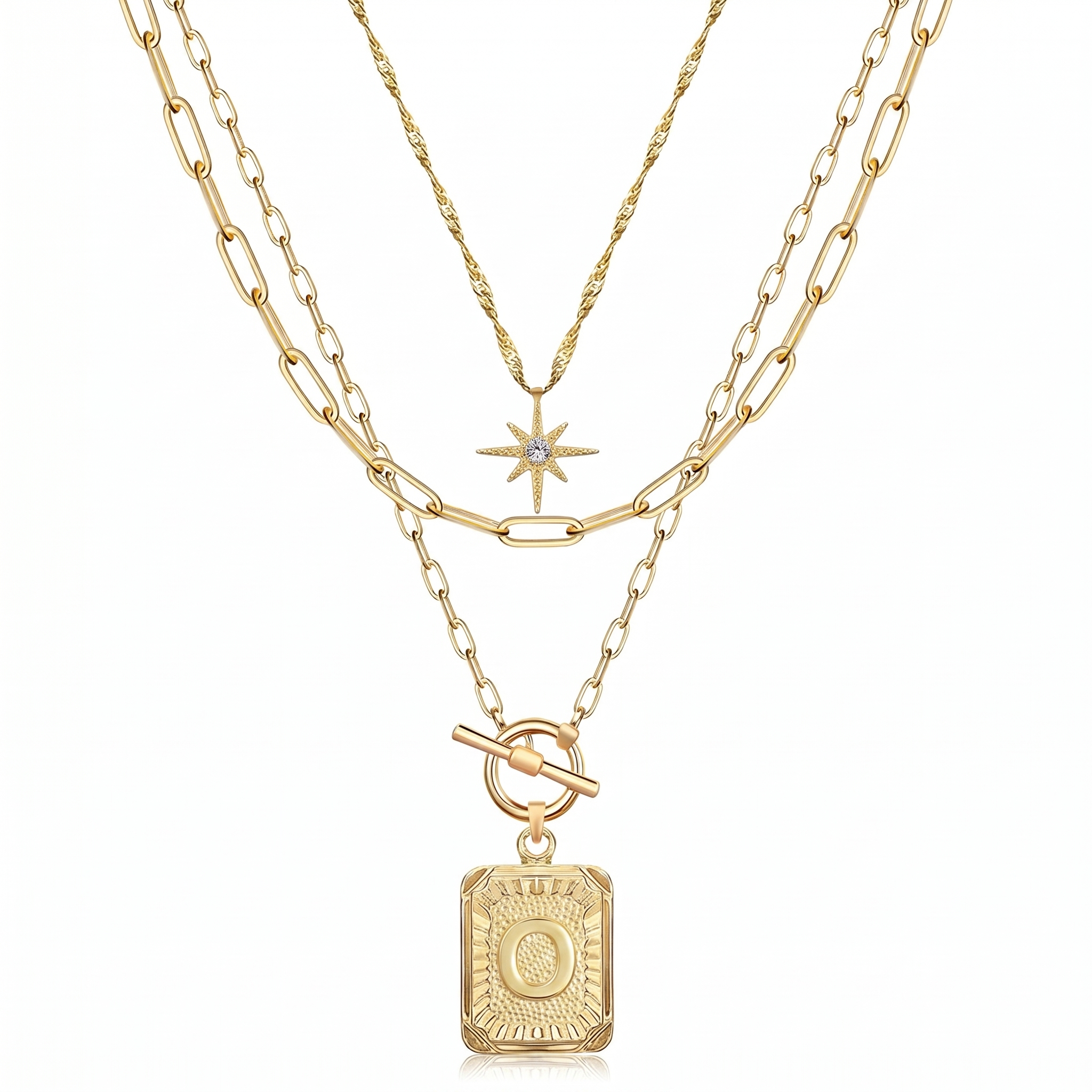 3pc Star Initial Necklace Set