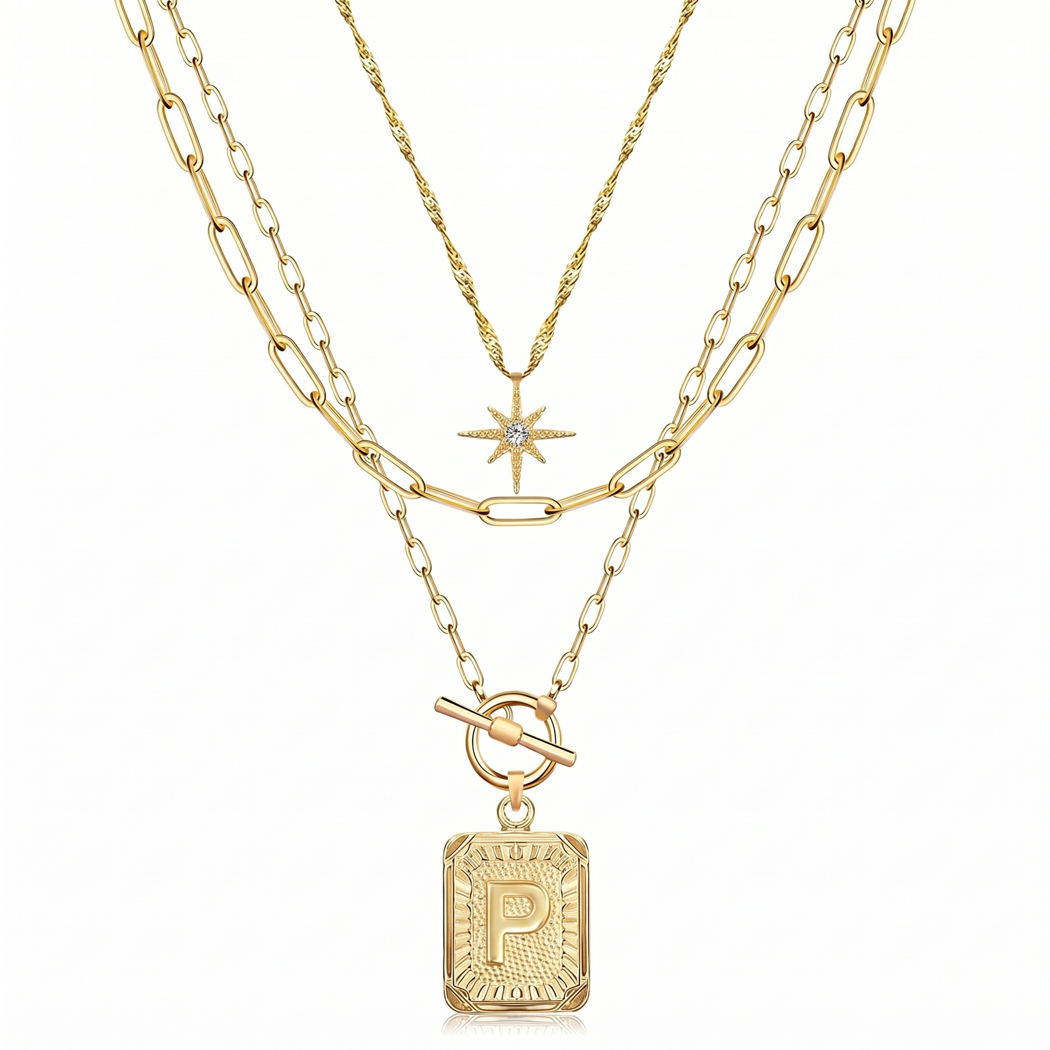 3pc Star Initial Necklace Set