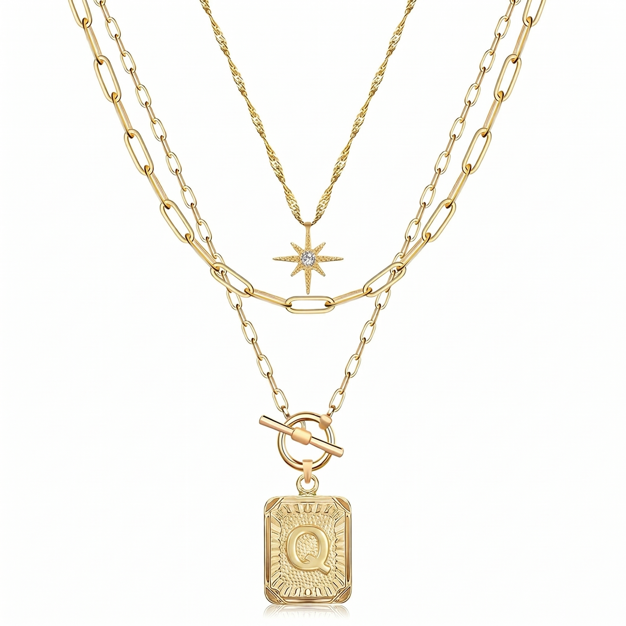 3pc Star Initial Necklace Set