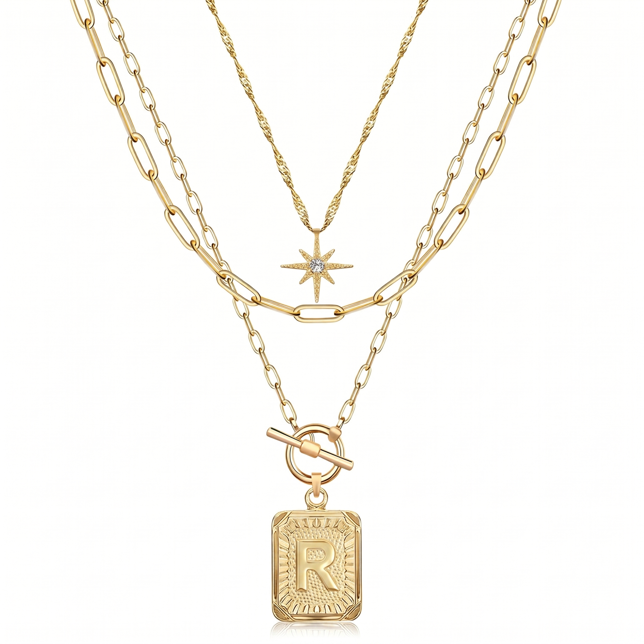 3pc Star Initial Necklace Set