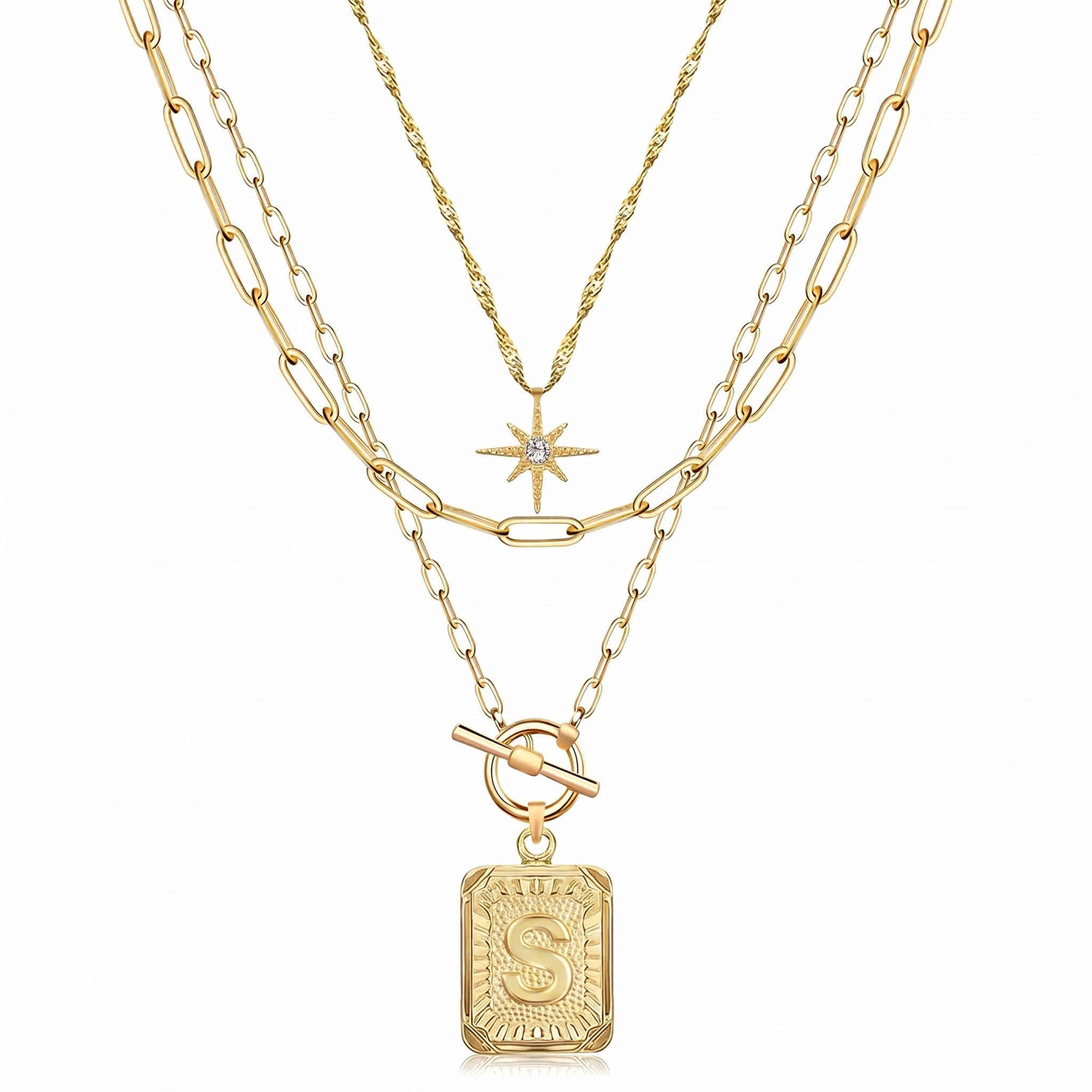 3pc Star Initial Necklace Set