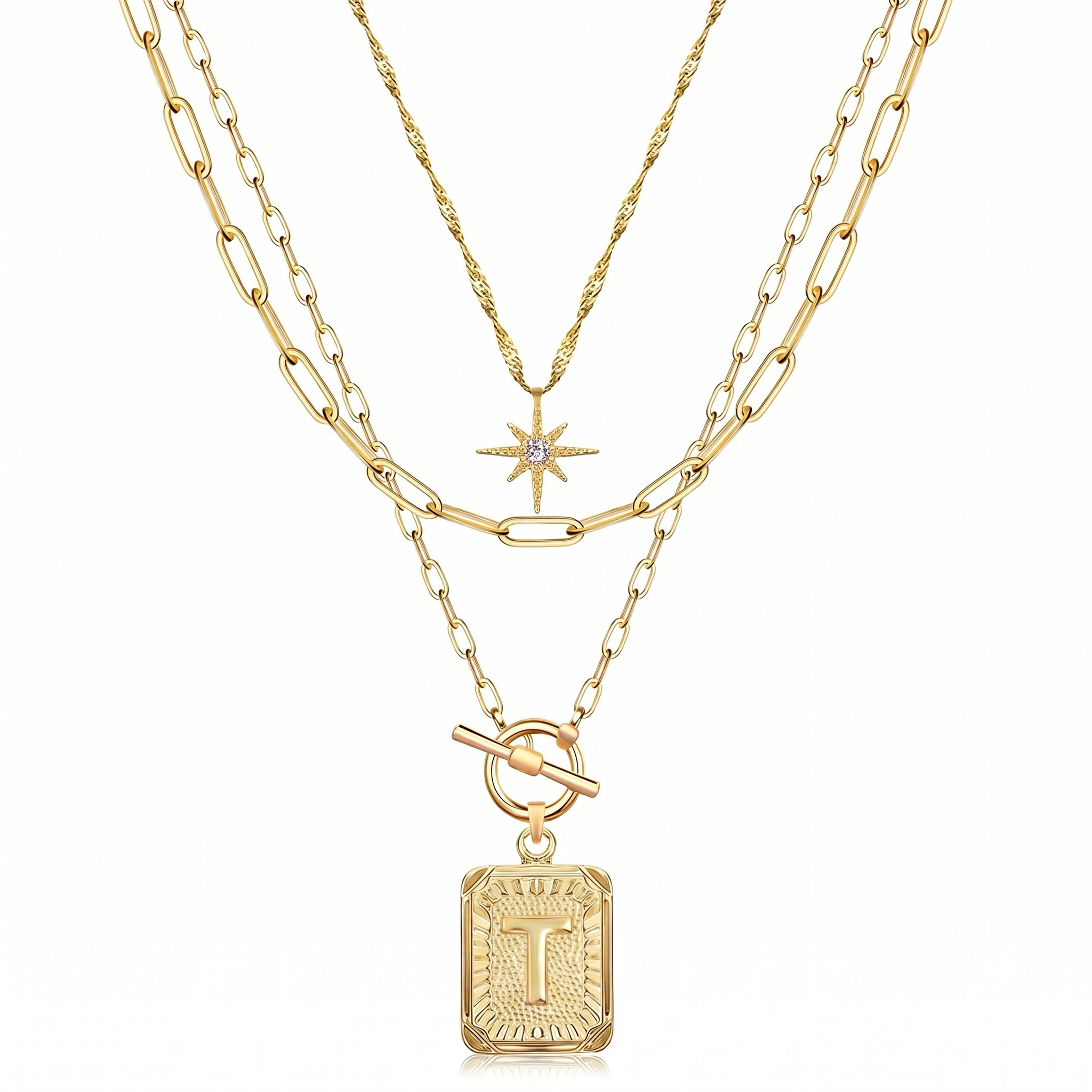 3pc Star Initial Necklace Set