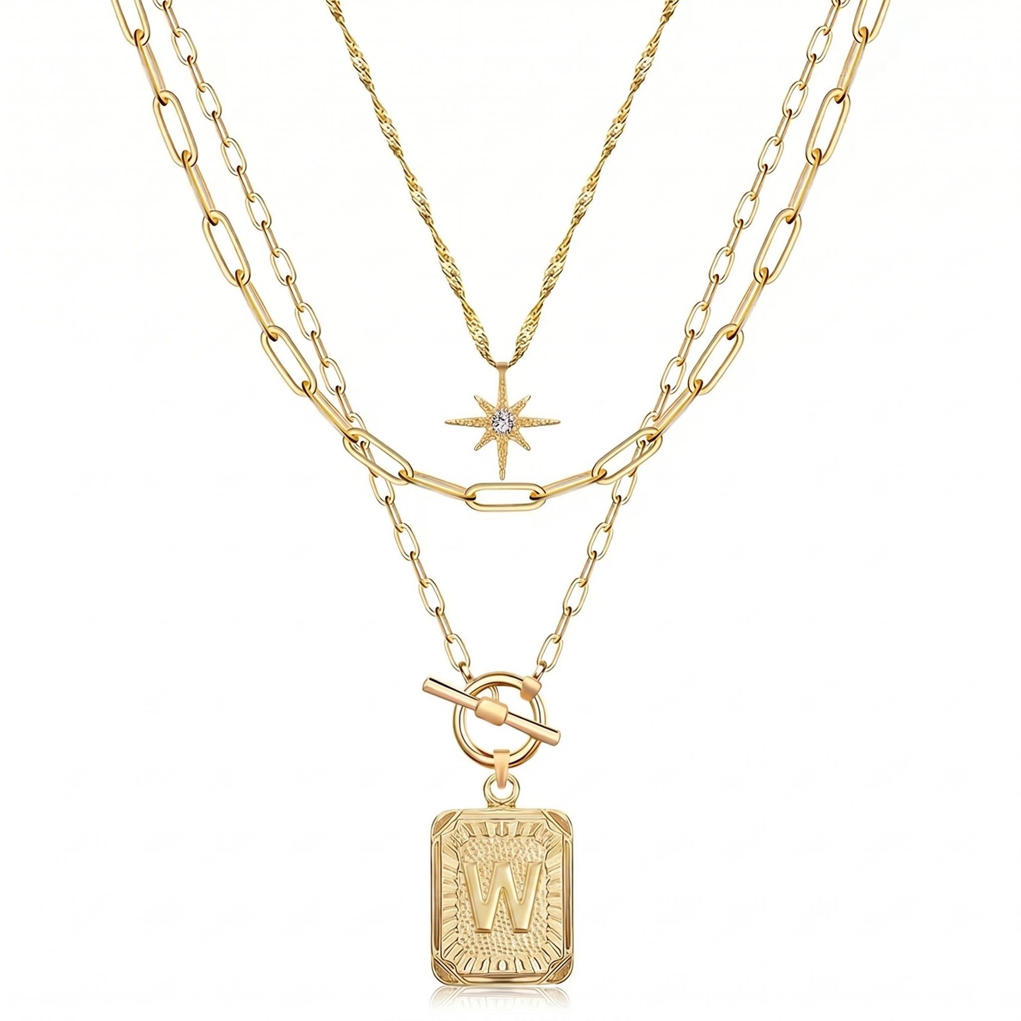 3pc Star Initial Necklace Set