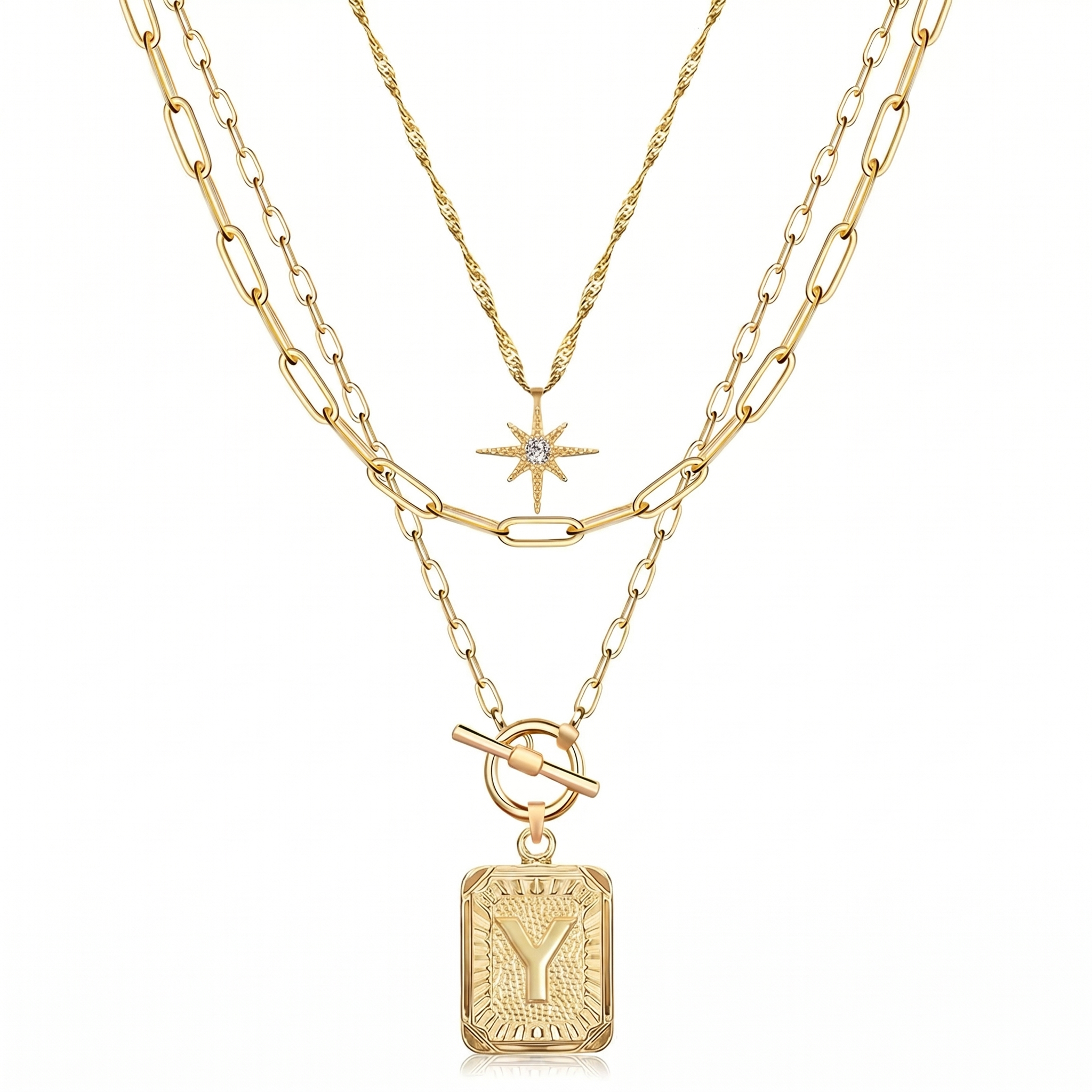 3pc Star Initial Necklace Set