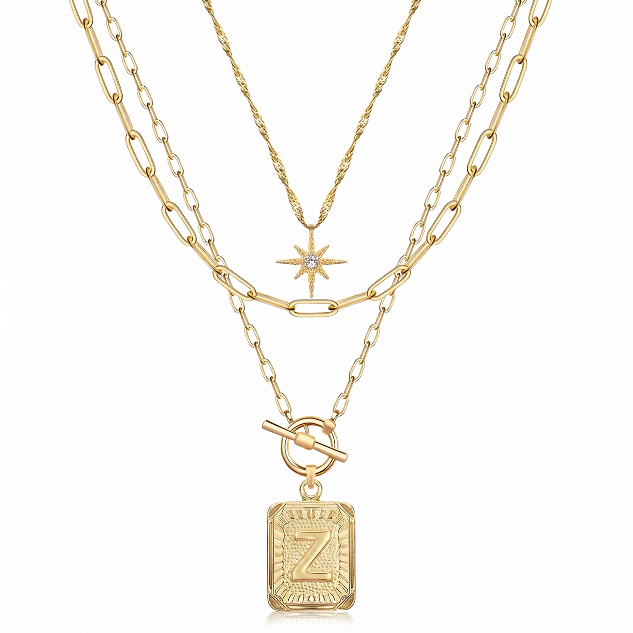3pc Star Initial Necklace Set
