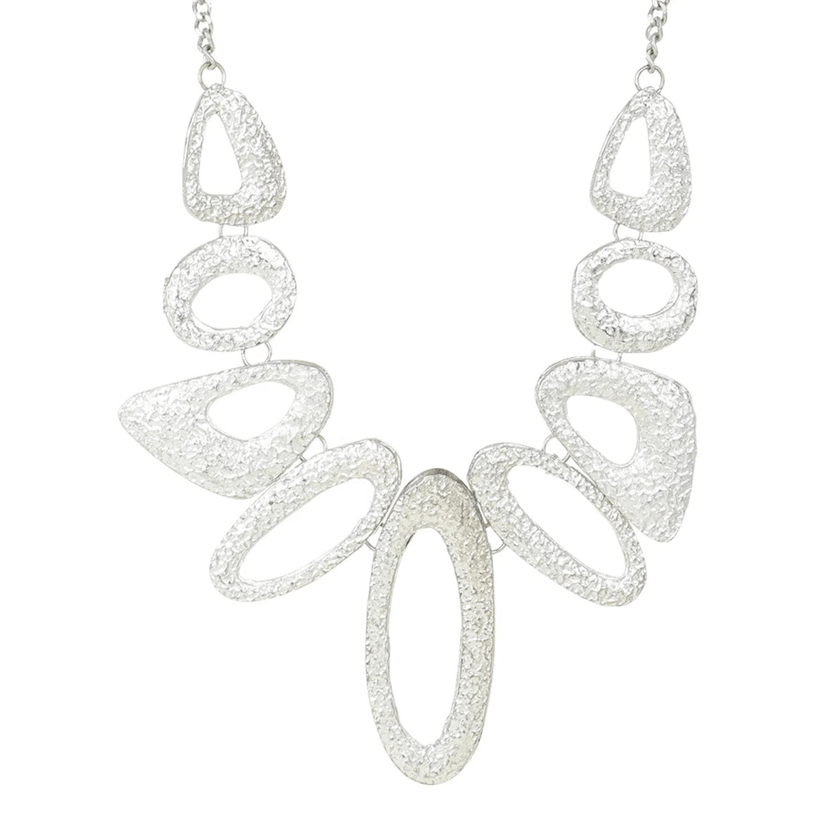 Silver Beaded Oval Necklace Set