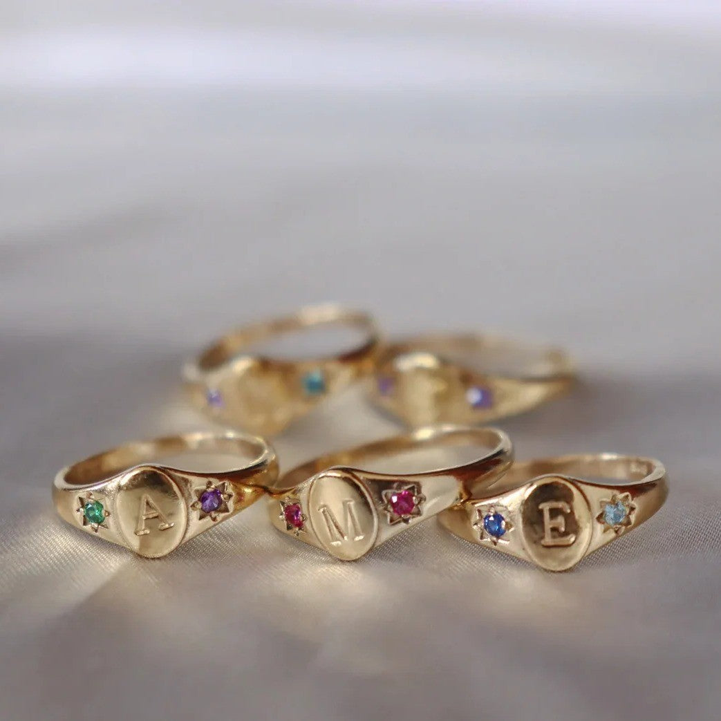 Zircon Initial Signet Ring