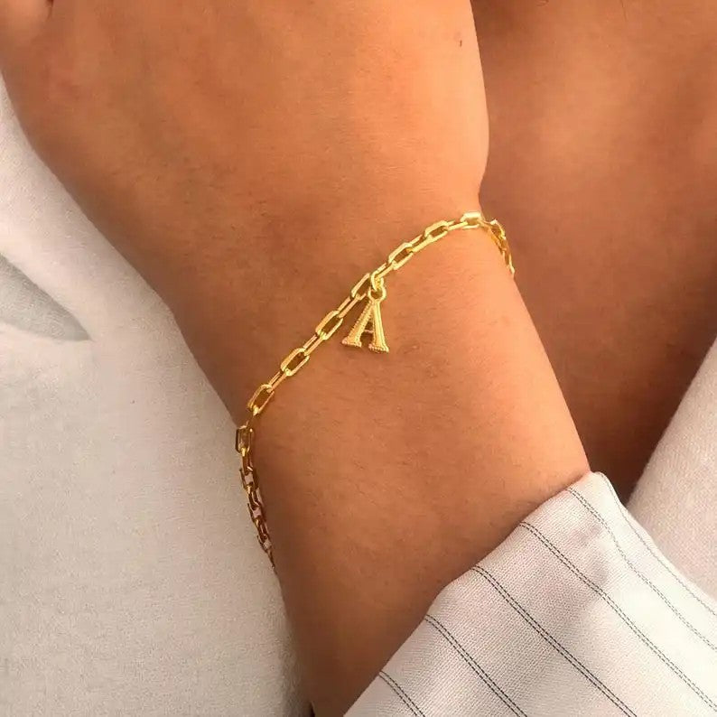 Gold Initial Link Bracelet