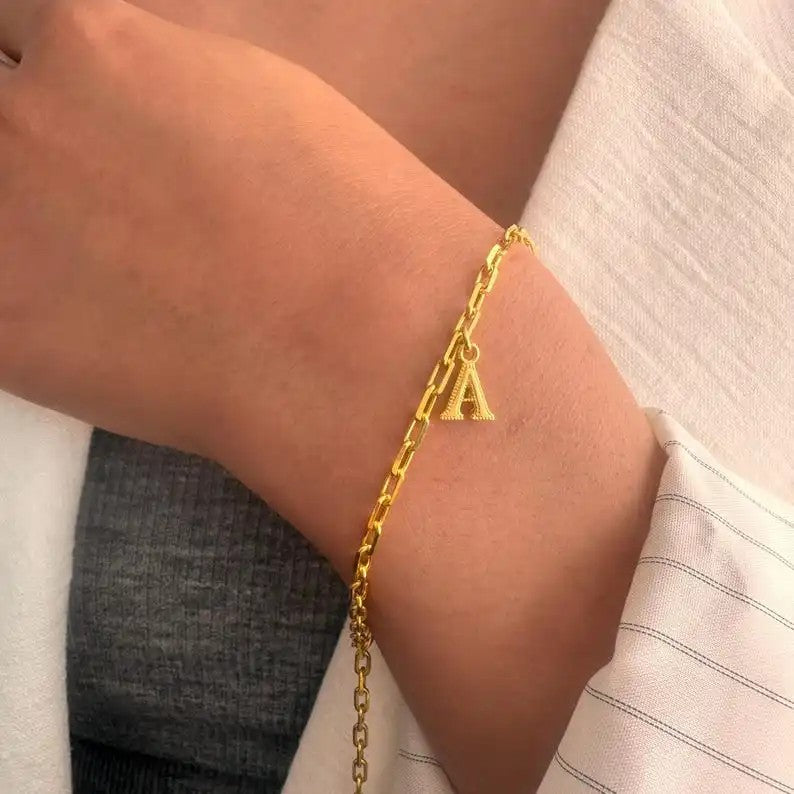 Gold Initial Link Bracelet