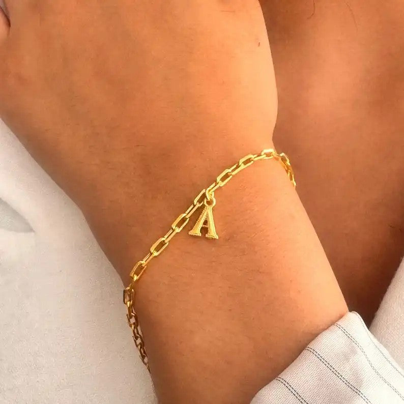 Gold Initial Link Bracelet