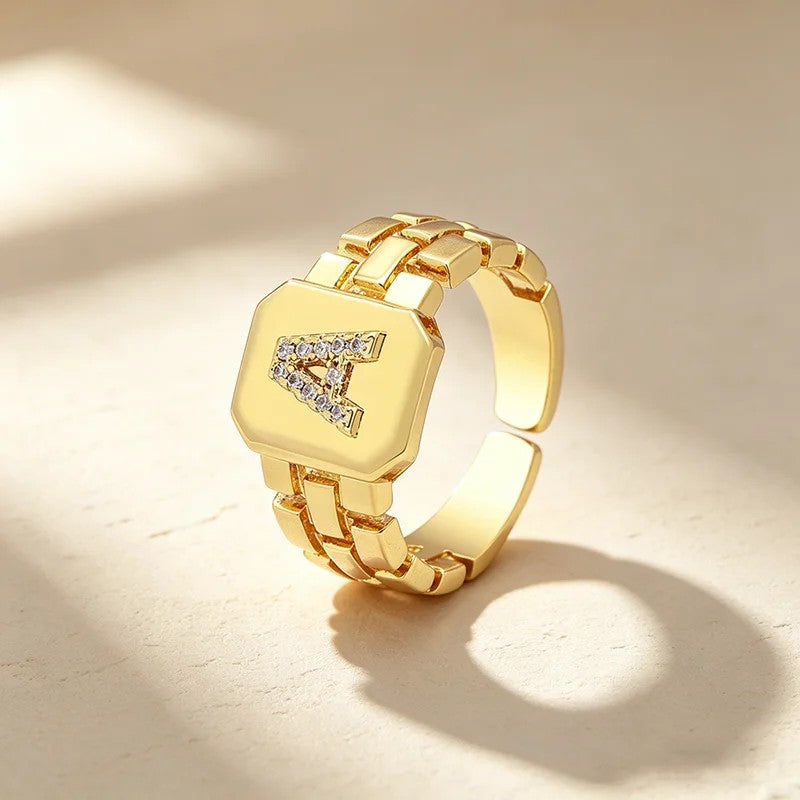 Square Crystal Initial Ring