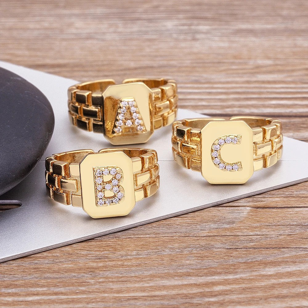 Square Crystal Initial Ring