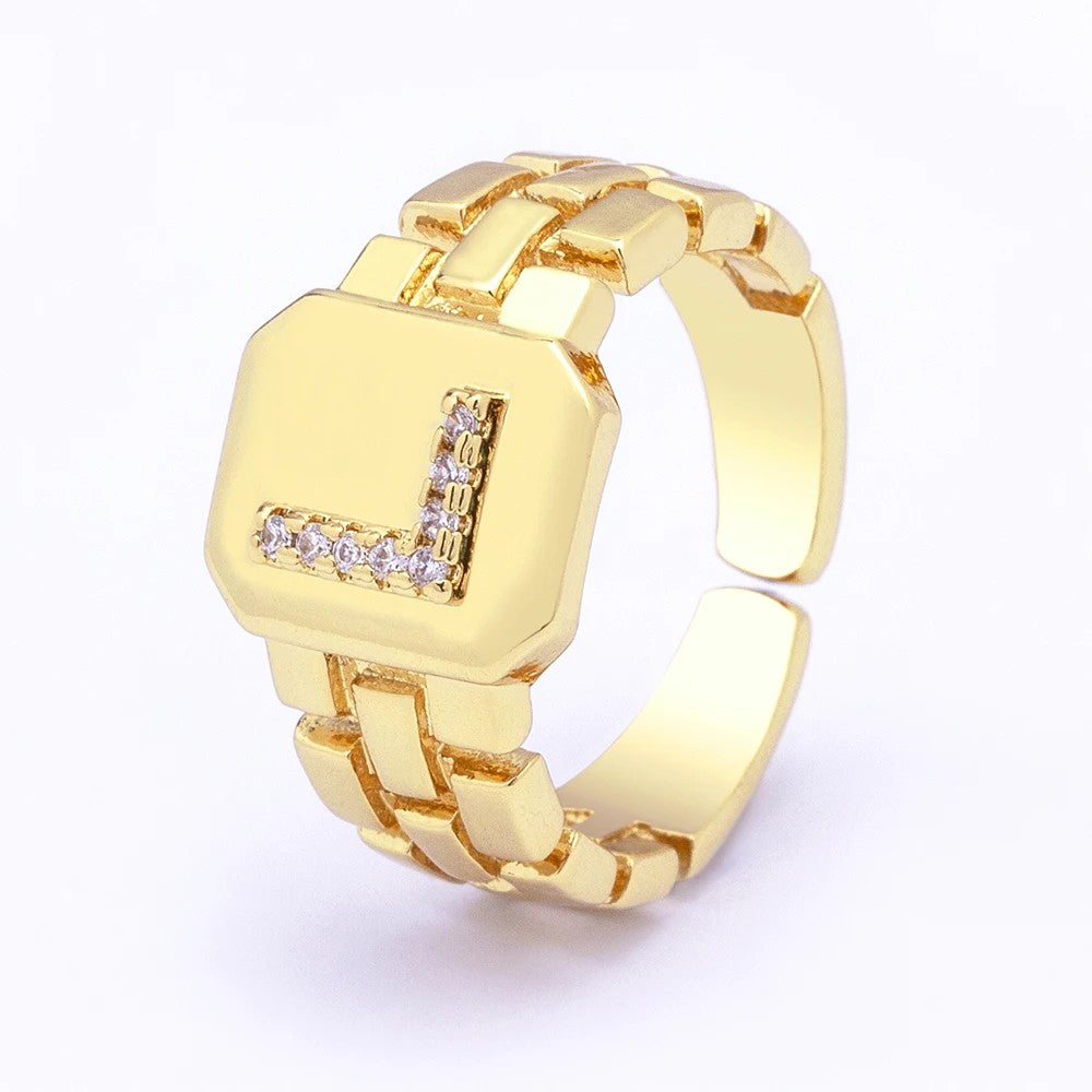 Square Crystal Initial Ring