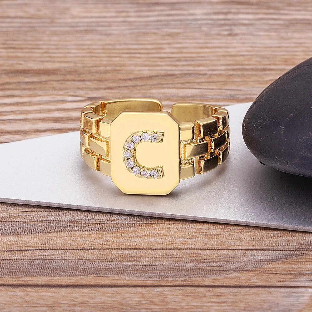 Square Crystal Initial Ring