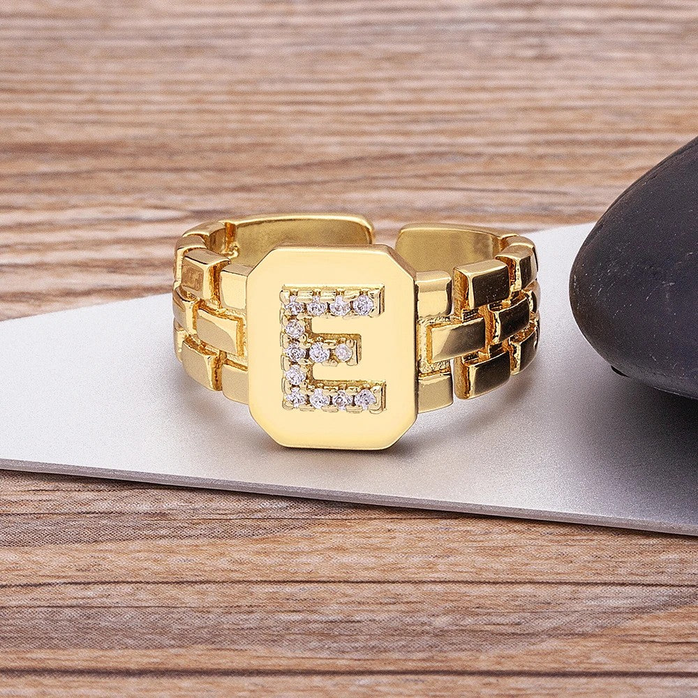 Square Crystal Initial Ring