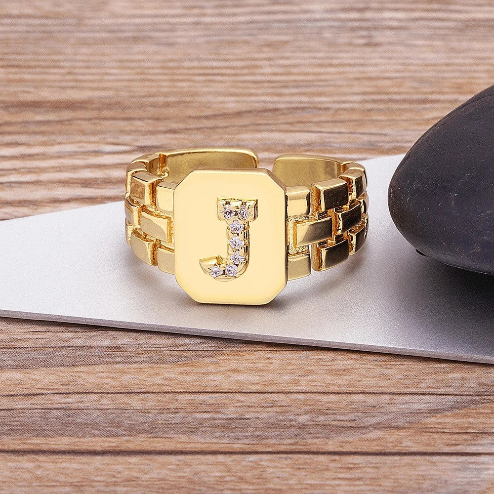 Square Crystal Initial Ring