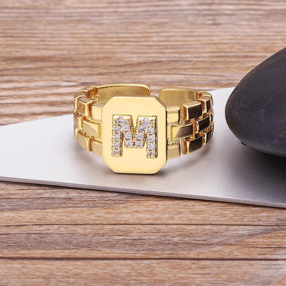 Square Crystal Initial Ring