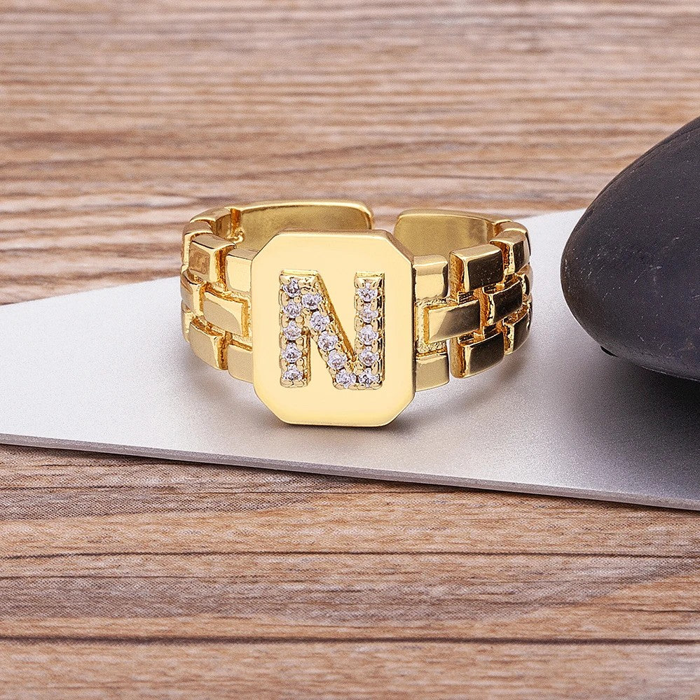 Square Crystal Initial Ring