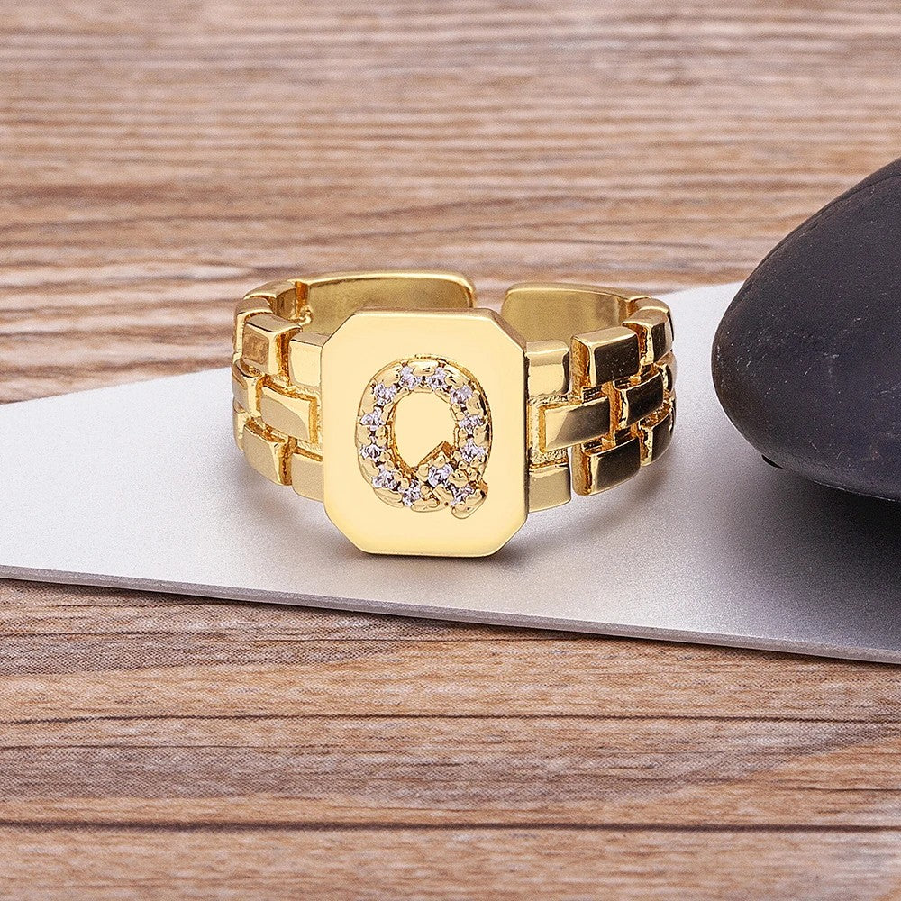 Square Crystal Initial Ring