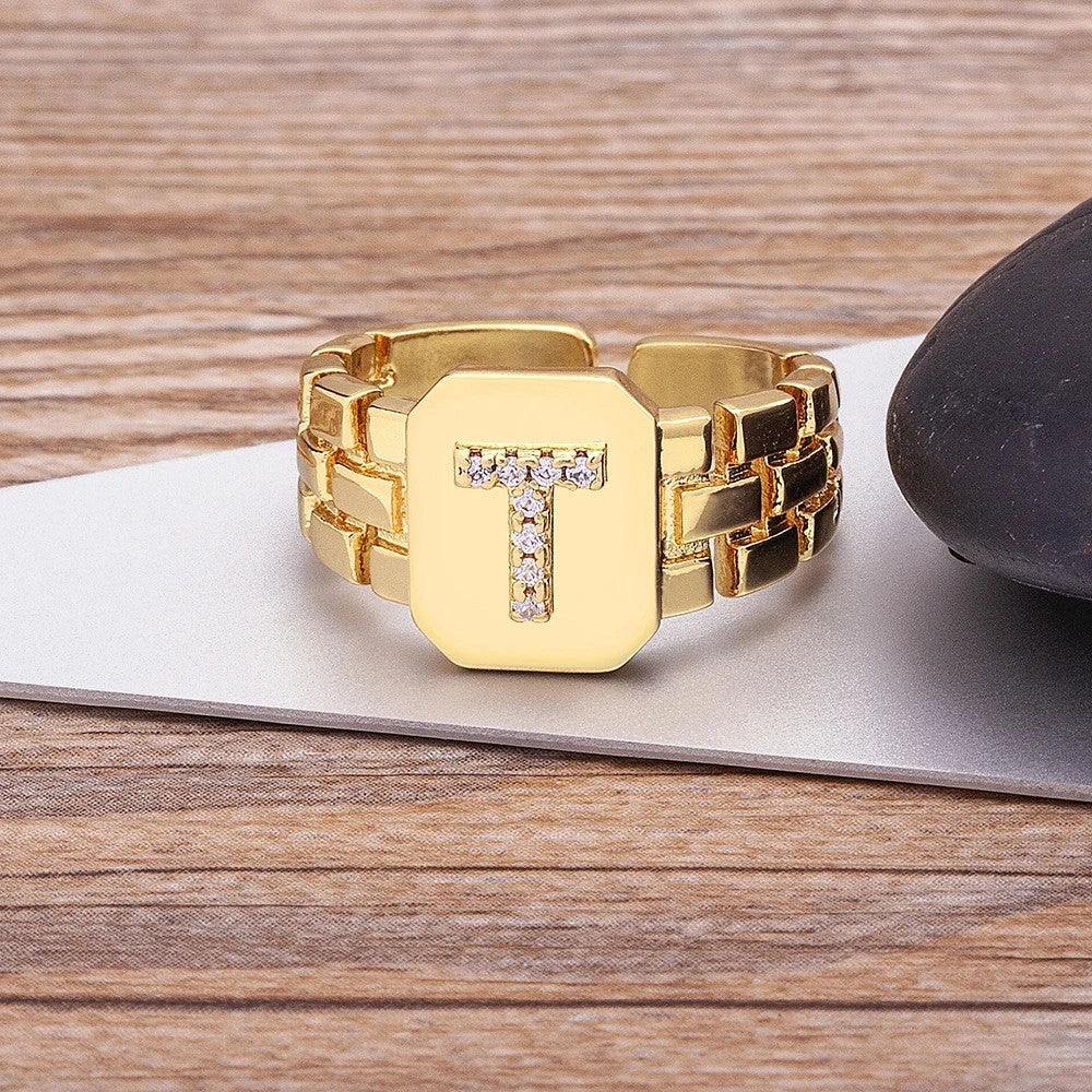 Square Crystal Initial Ring
