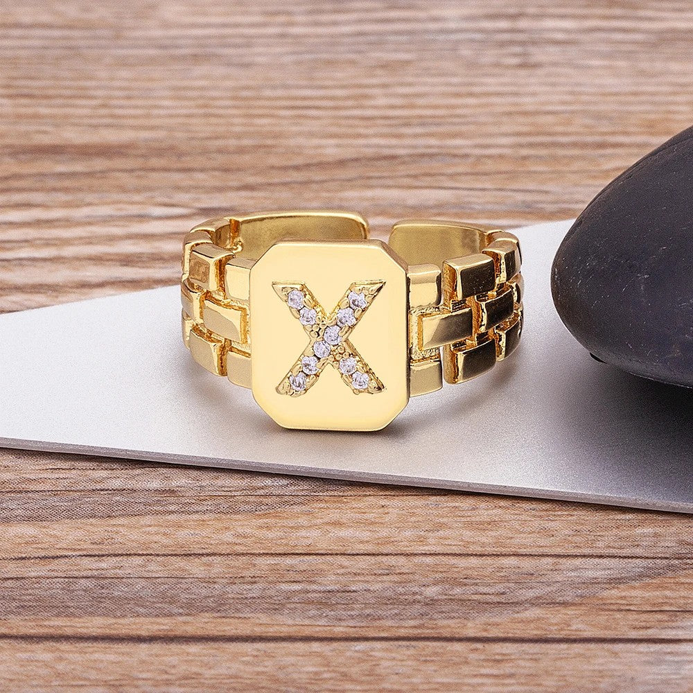 Square Crystal Initial Ring
