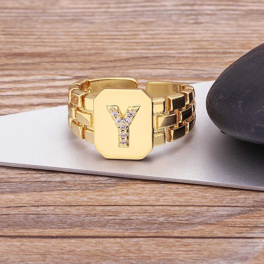 Square Crystal Initial Ring