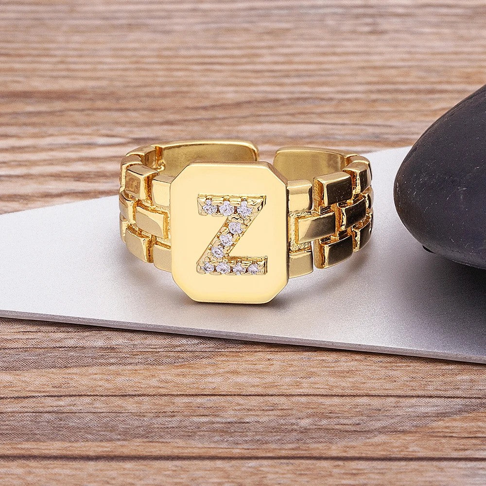 Square Crystal Initial Ring