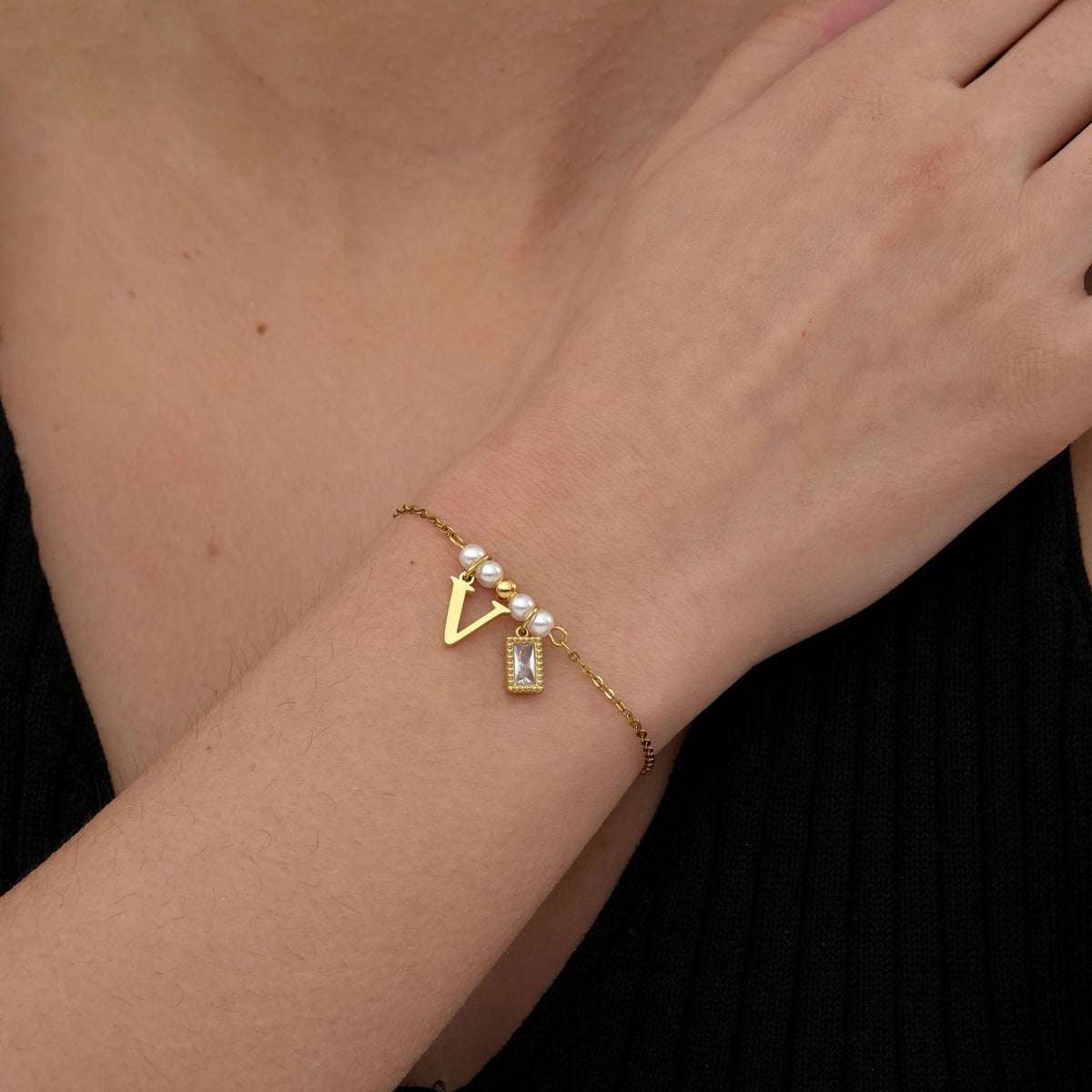 Letter & Pearl Charm Bracelet