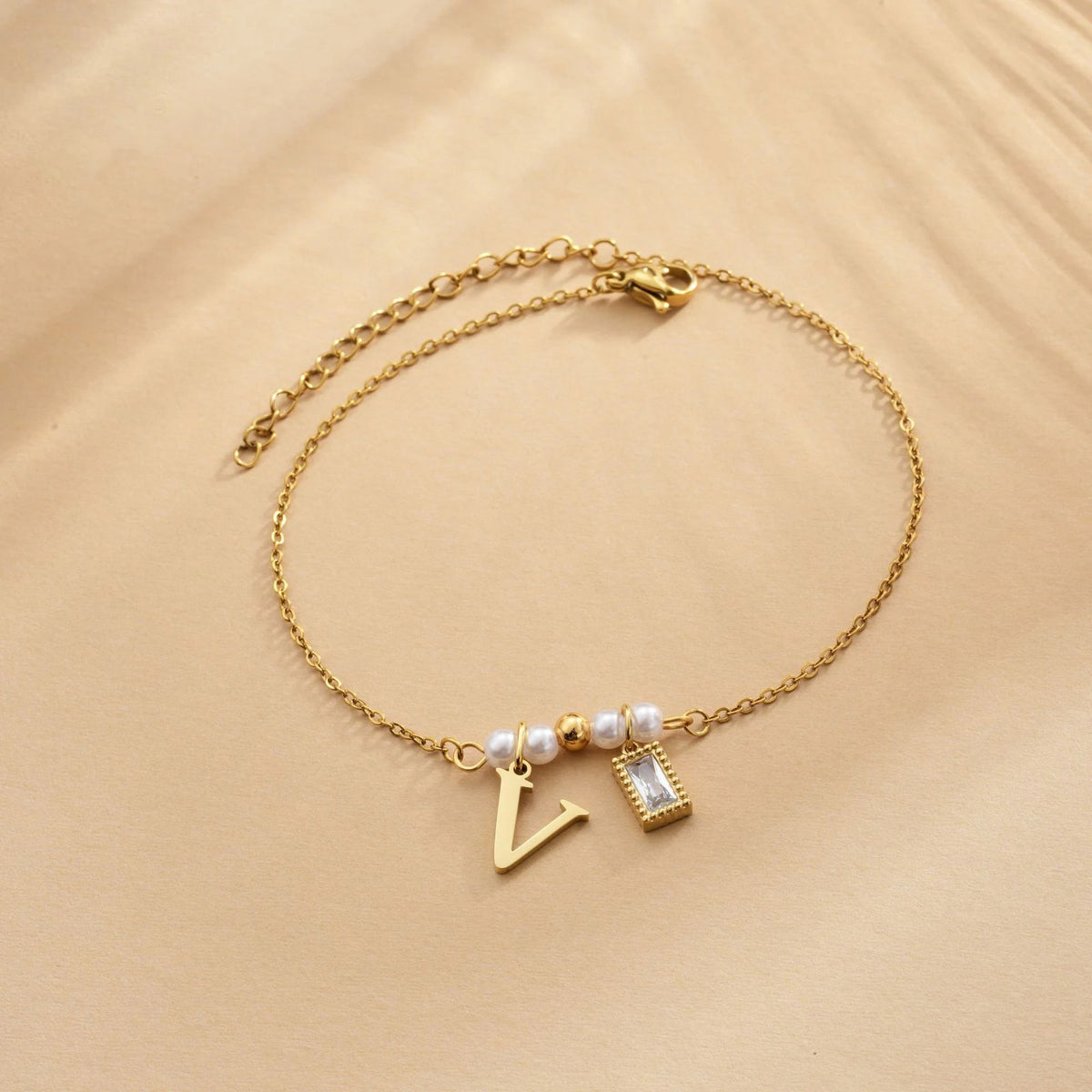 Letter & Pearl Charm Bracelet