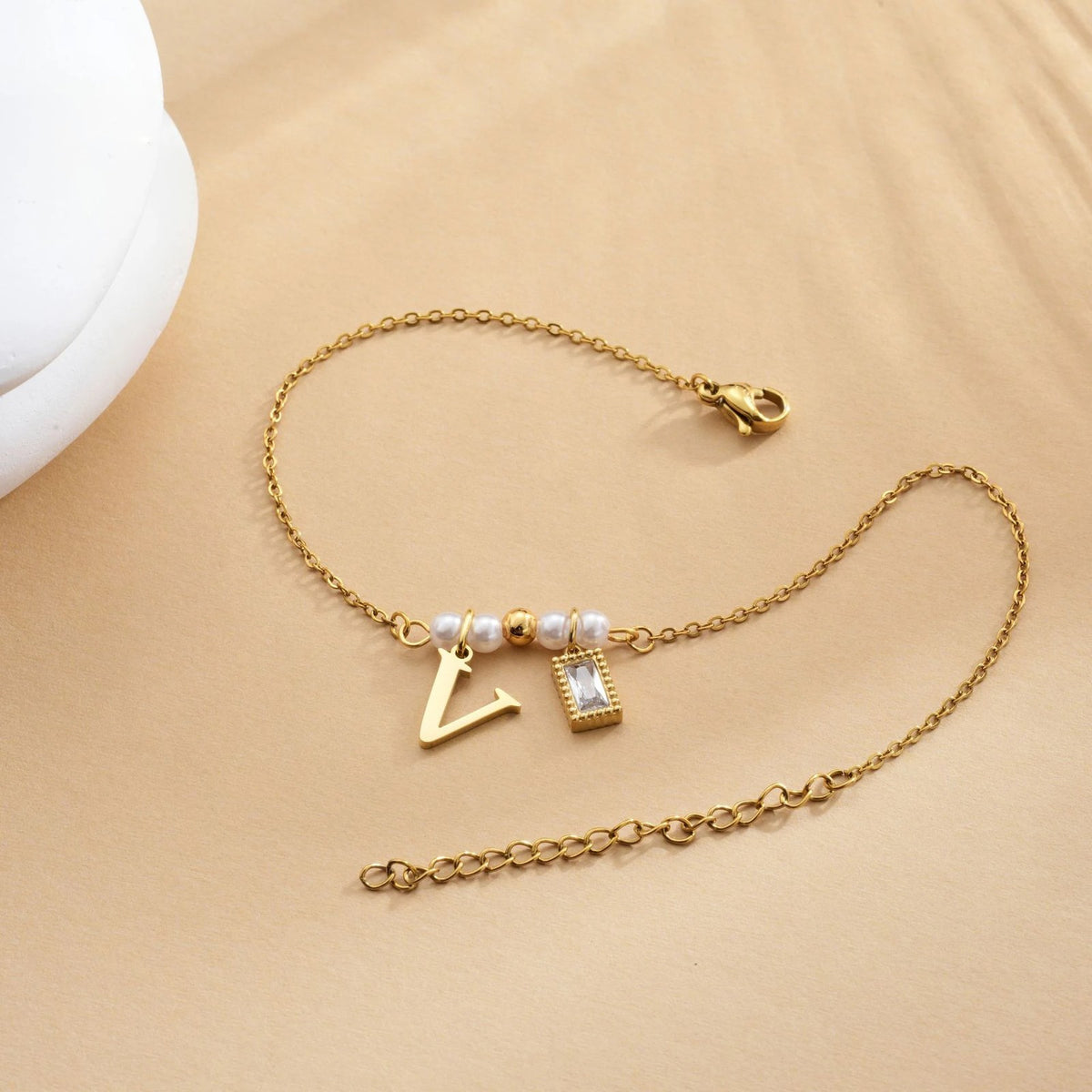 Letter & Pearl Charm Bracelet