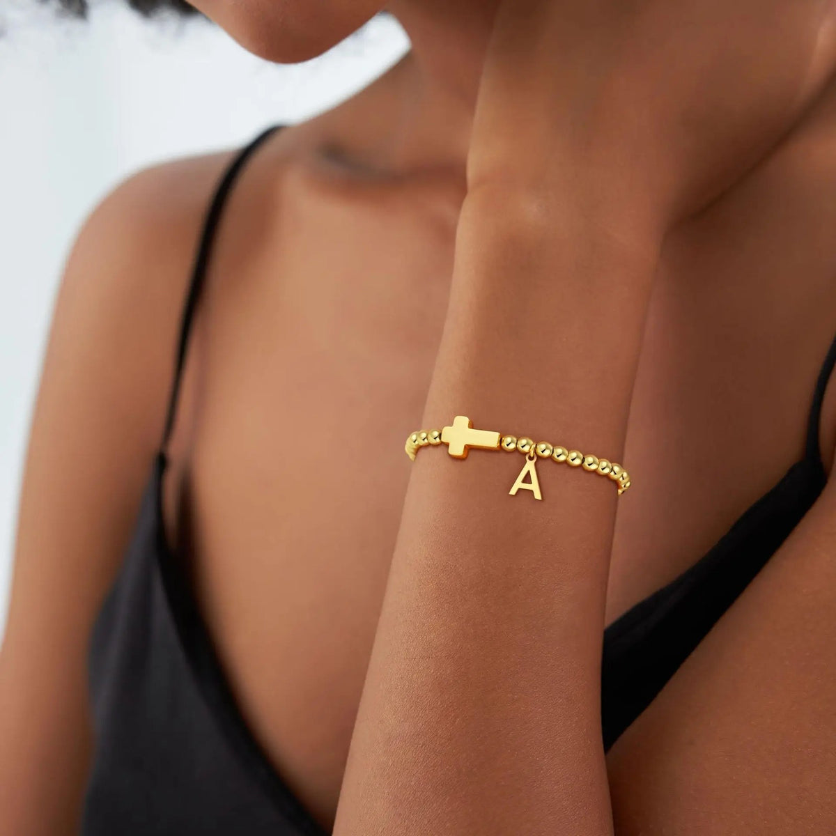 Cross & Initial Charm Bracelet