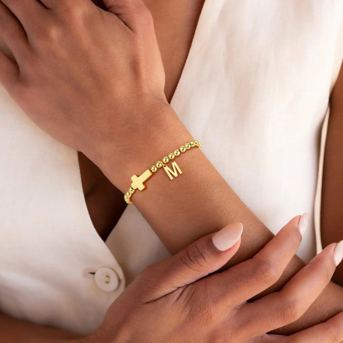 Cross & Initial Charm Bracelet