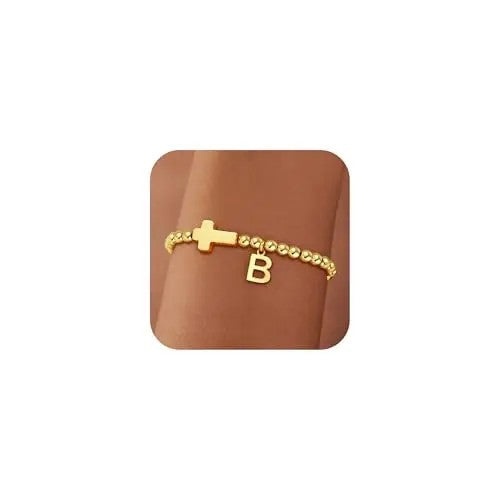 Cross & Initial Charm Bracelet