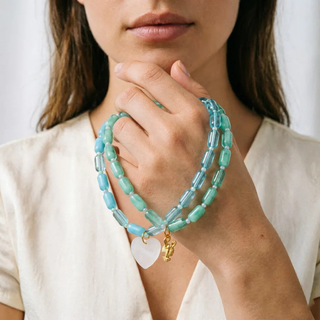 Colorful Tube Bead & Shell Charm Necklace Set