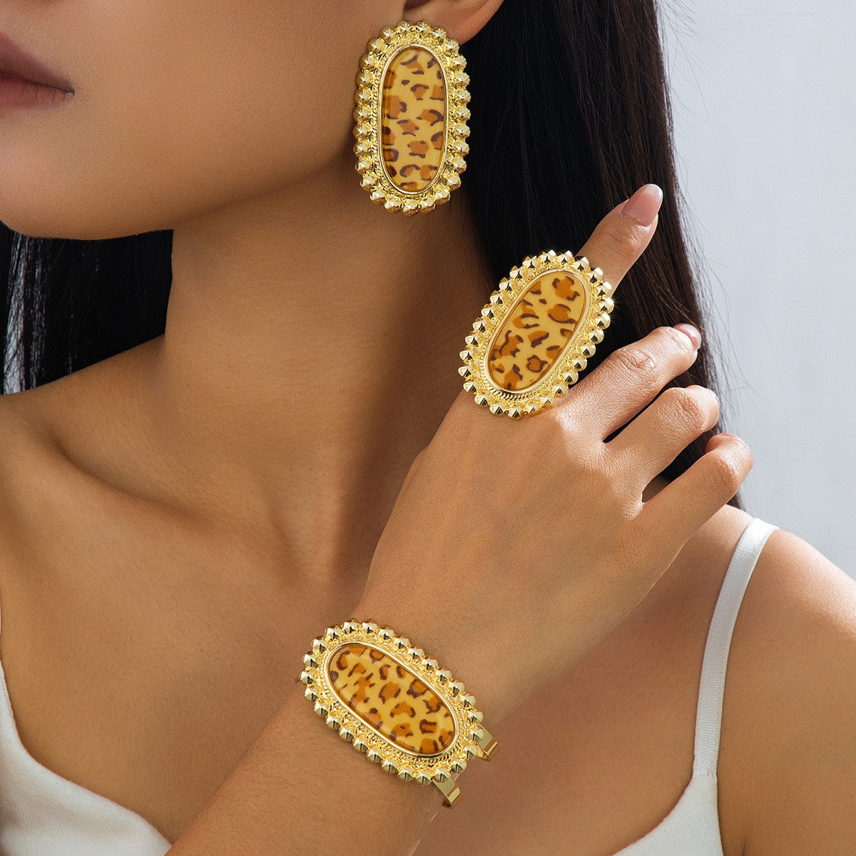 Leopard Oval Bead Border Jewelry Set