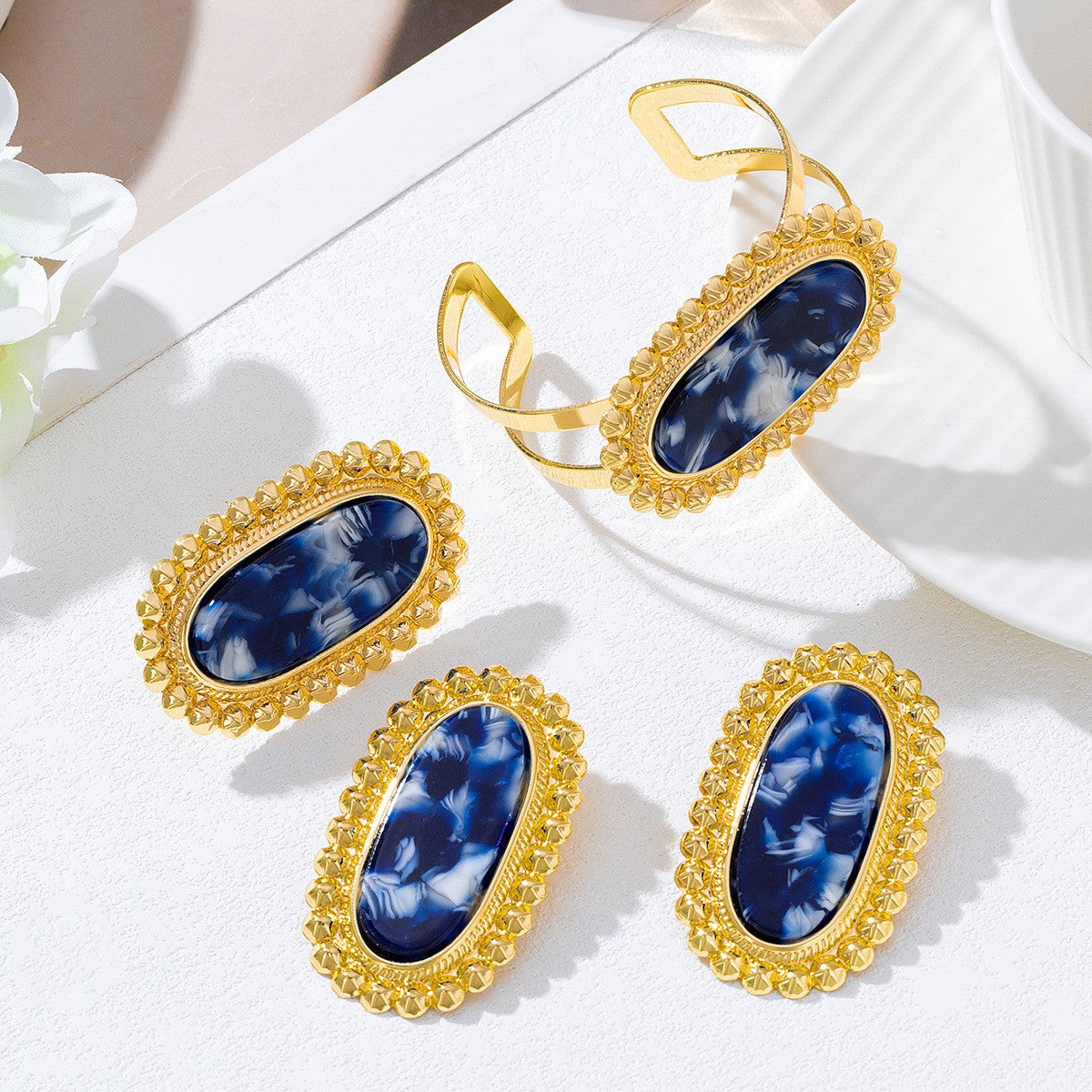 Leopard Oval Bead Border Jewelry Set