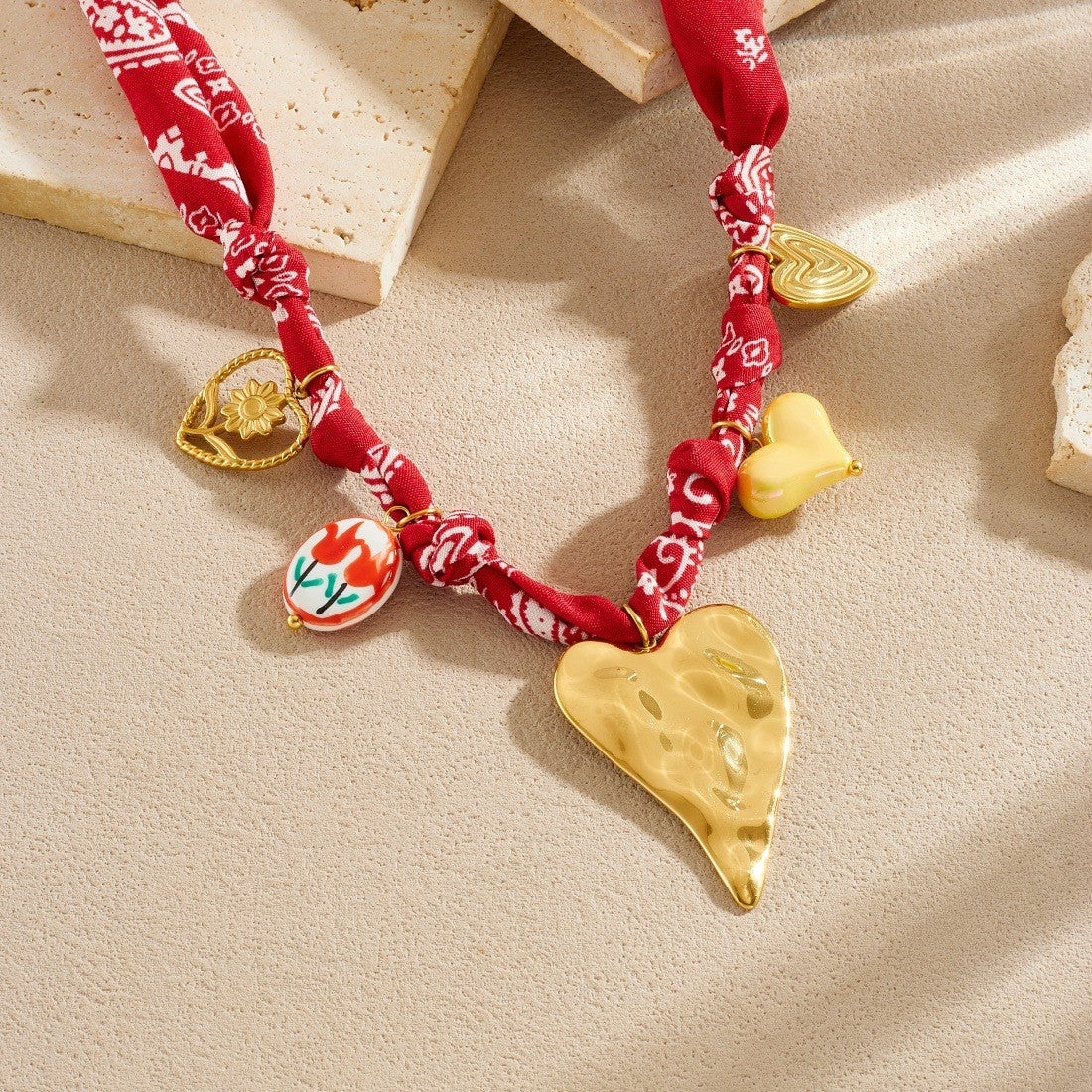 Red Bandana Heart Necklace & Bracelet Set