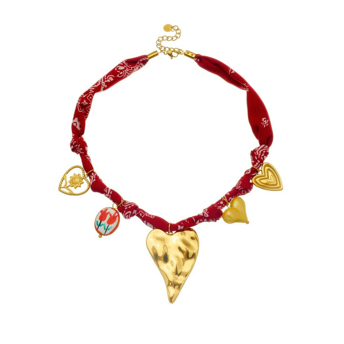 Red Bandana Heart Necklace & Bracelet Set