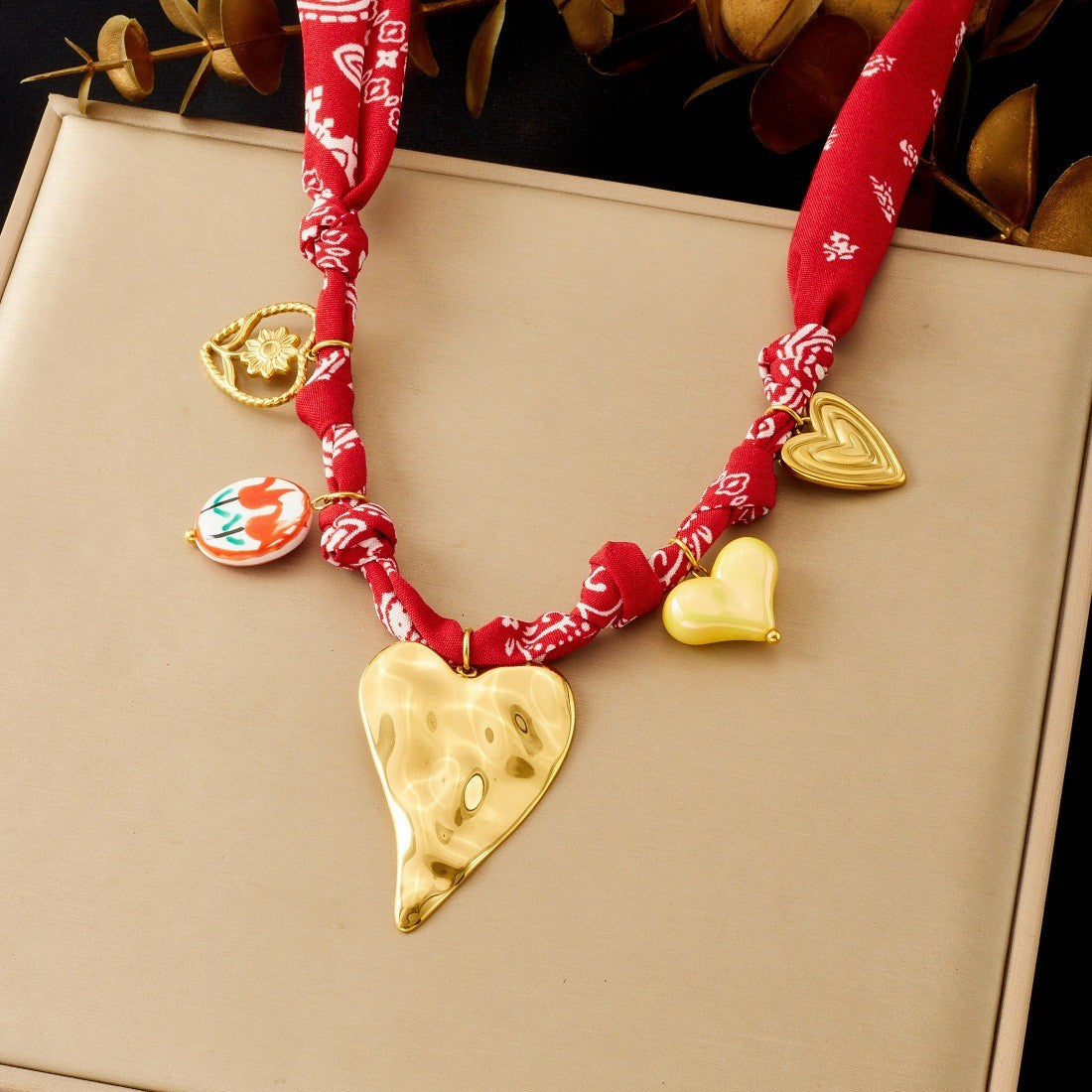 Red Bandana Heart Necklace & Bracelet Set