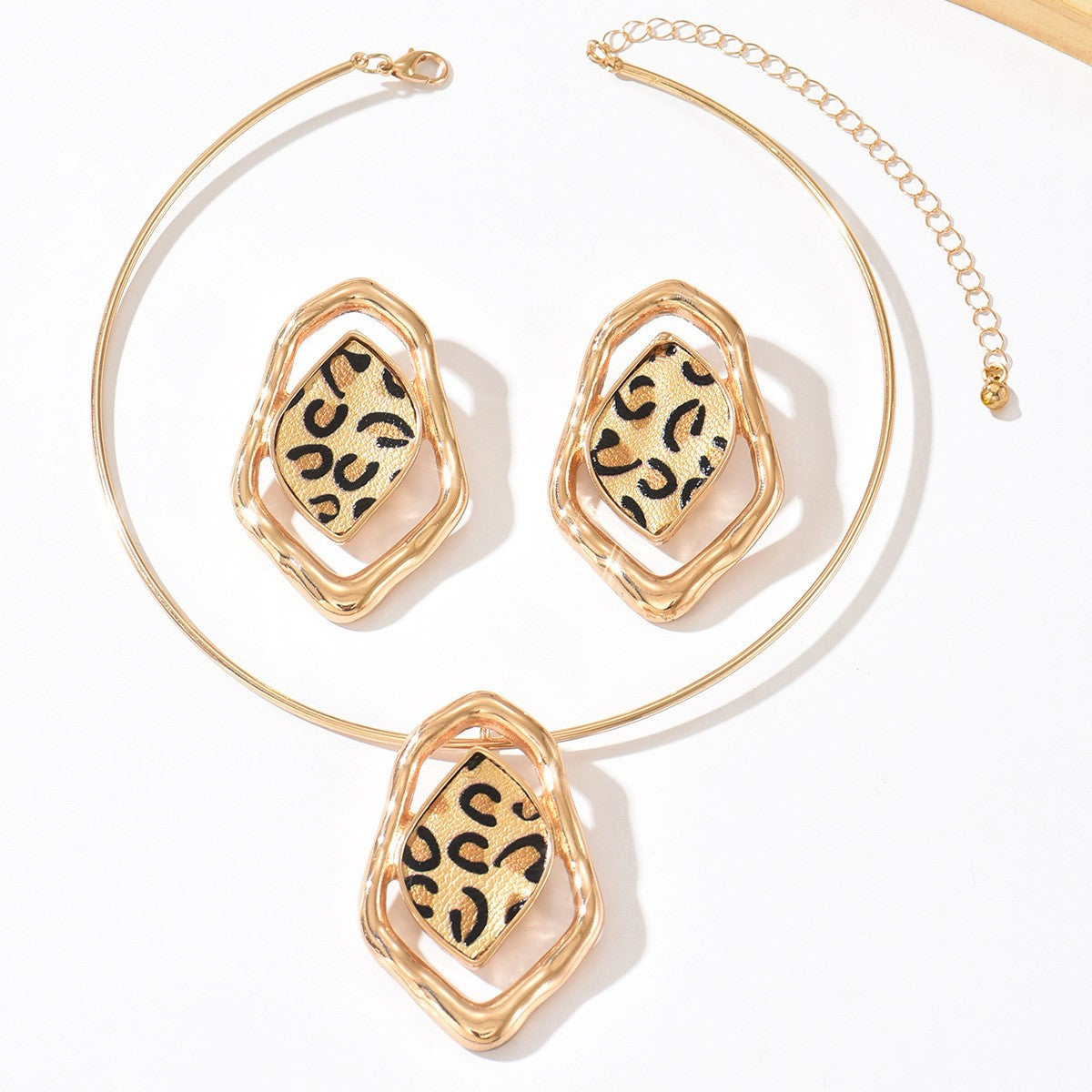 Leopard Irregular Frame Earring & Necklace Set