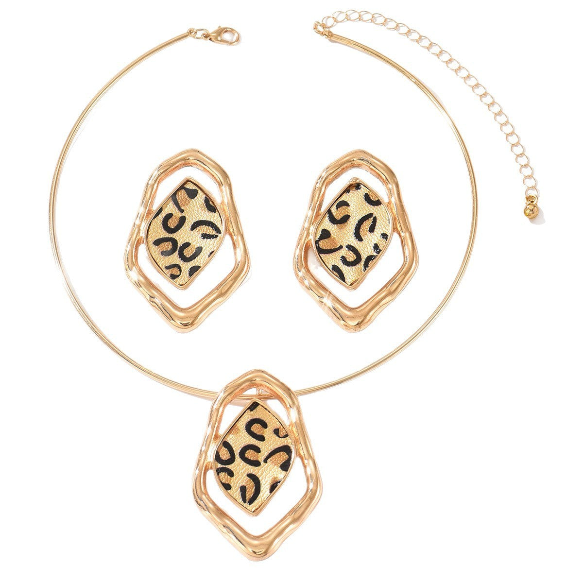 Leopard Irregular Frame Earring & Necklace Set